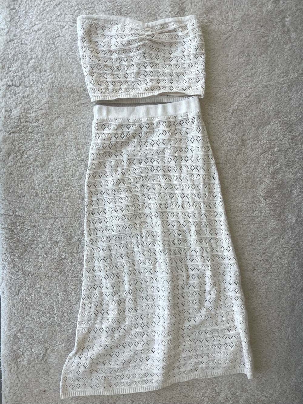 Cream Crochet Knit Two-Piece Set
